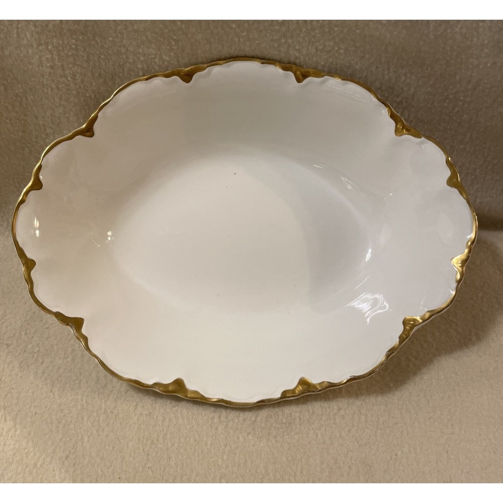 Vintage Johnson Brothers Chantilly Gold Scalloped 10" White Oval Serving Bowl
